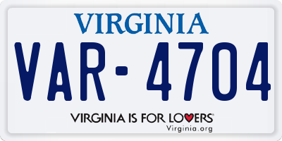 VA license plate VAR4704