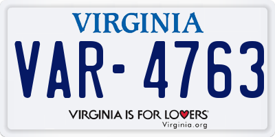 VA license plate VAR4763
