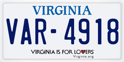 VA license plate VAR4918