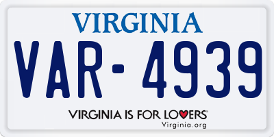 VA license plate VAR4939