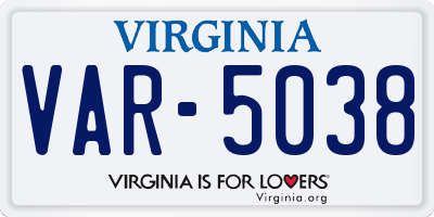 VA license plate VAR5038