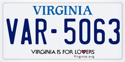 VA license plate VAR5063