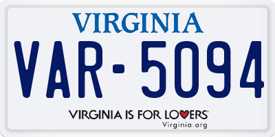 VA license plate VAR5094