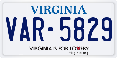 VA license plate VAR5829