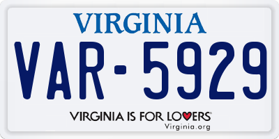 VA license plate VAR5929