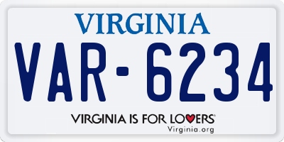 VA license plate VAR6234