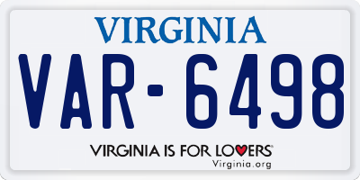 VA license plate VAR6498