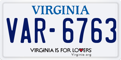 VA license plate VAR6763