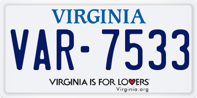 VA license plate VAR7533