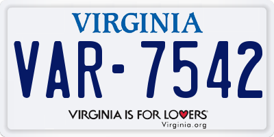 VA license plate VAR7542