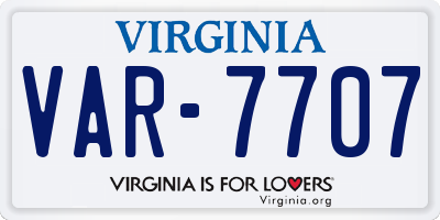 VA license plate VAR7707