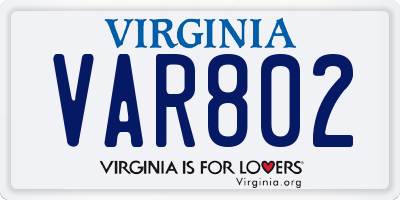 VA license plate VAR802