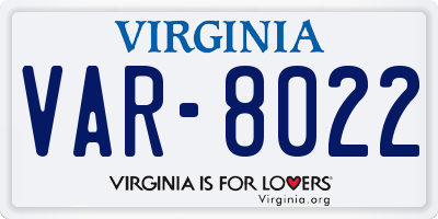 VA license plate VAR8022