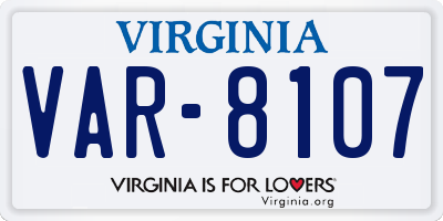 VA license plate VAR8107