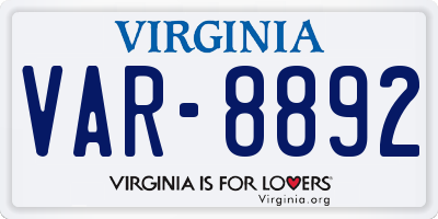 VA license plate VAR8892