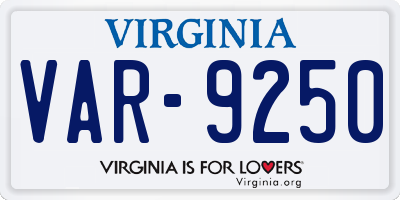 VA license plate VAR9250