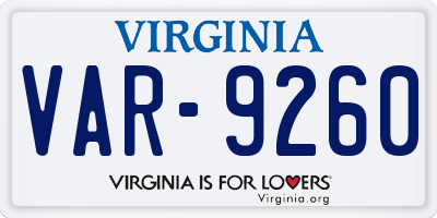 VA license plate VAR9260
