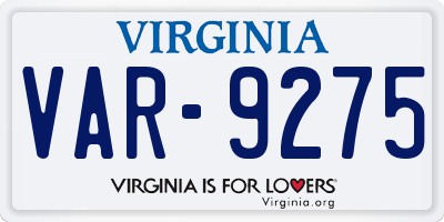 VA license plate VAR9275
