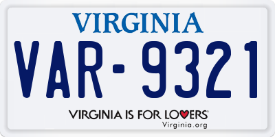 VA license plate VAR9321