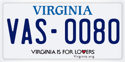 VA license plate VAS0080