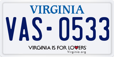 VA license plate VAS0533