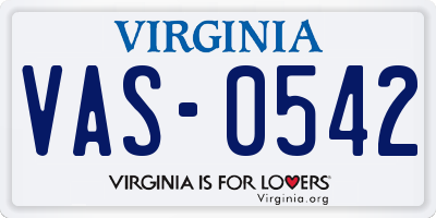 VA license plate VAS0542
