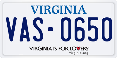 VA license plate VAS0650