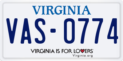 VA license plate VAS0774