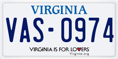 VA license plate VAS0974