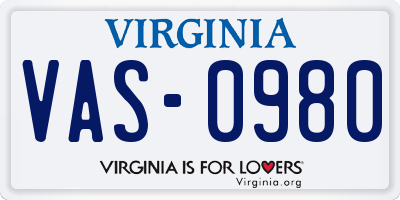 VA license plate VAS0980