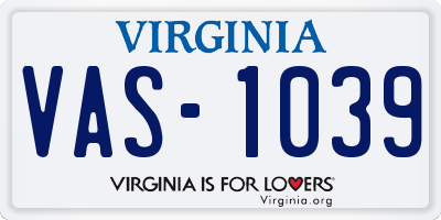 VA license plate VAS1039