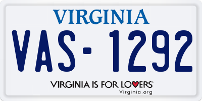 VA license plate VAS1292