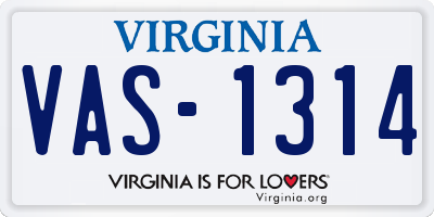 VA license plate VAS1314