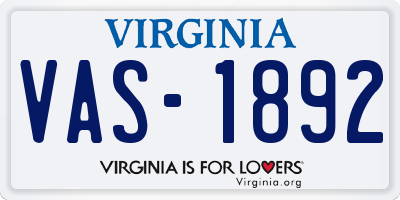 VA license plate VAS1892