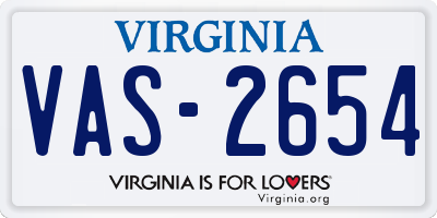 VA license plate VAS2654