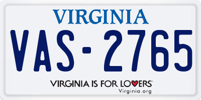 VA license plate VAS2765