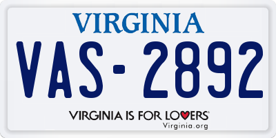 VA license plate VAS2892