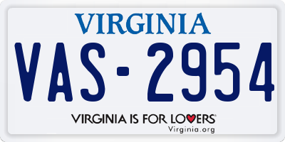 VA license plate VAS2954