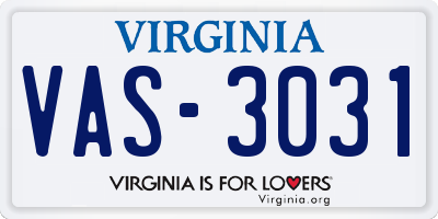 VA license plate VAS3031
