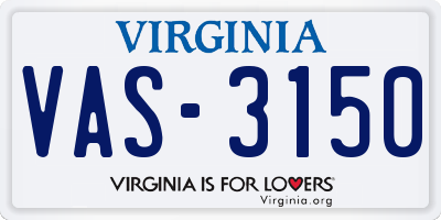 VA license plate VAS3150