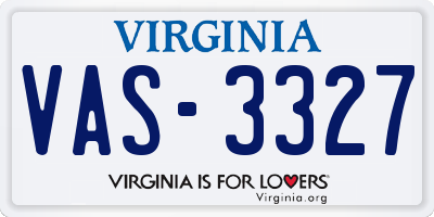 VA license plate VAS3327