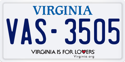 VA license plate VAS3505