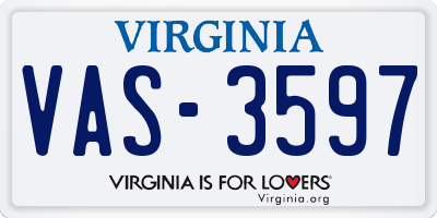 VA license plate VAS3597
