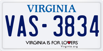 VA license plate VAS3834