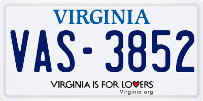 VA license plate VAS3852