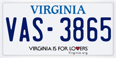 VA license plate VAS3865