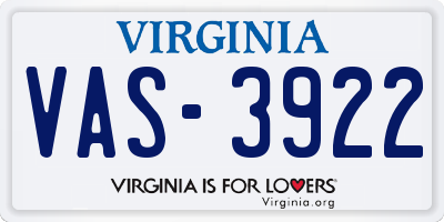 VA license plate VAS3922