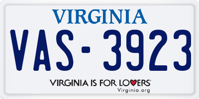 VA license plate VAS3923