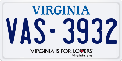 VA license plate VAS3932