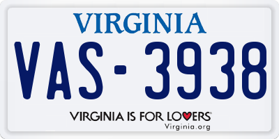 VA license plate VAS3938